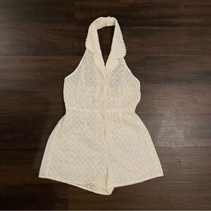 Vintage Victoria’s Secret Country White Lace Open Back Halter Romper S